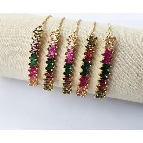 5 pcs Rainbow cubic Zircon Curved Bar Connector Bracelets,Colorful CZ Stone micro pave Charm jewelry for women girl gift BG284