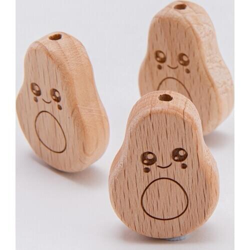 10PCS Chew Wooden Teether New Beads Avocado Wooden Crib Accessories Teething Beads Soother Chain Baby DIY Accessories