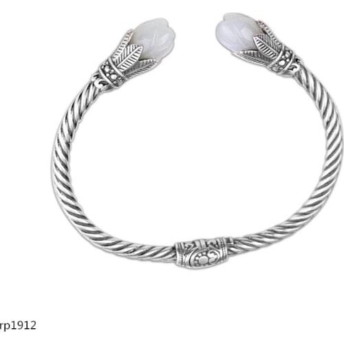 KJJEAXCMY Boutique jewelry Thai silver handmade bracelet S925 sterling silver jewelry ladies magnolia flower and jade bracelet