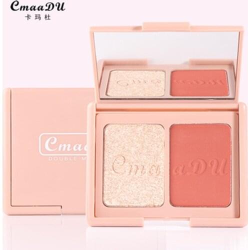 Cmaadu 2 Color Blush Highlighter Powder High-Gloss Repair Volume Powder Eye Shadow Pearlescent Cosmetic Maquillage for Beginners