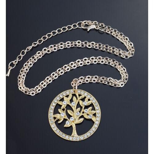 Tree of Life Art Crystal Pendant Necklace Zircon Rhinestone Gold Plated Necklaces Jewelry Vintage Life Tree Pendant Women Gifts