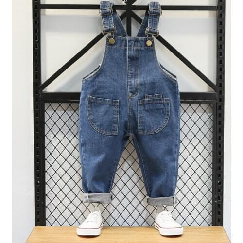 Kids Loose Denim Jumpsuit Children Ripped Overalls Jeans Pants Washed Distressed Boys and Girls Casual Broken Jeans 12M-5T