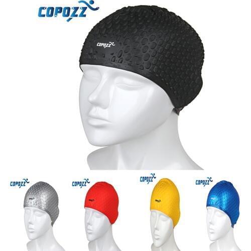 COPOZZ Flexible Silicone Waterproof Unisex Adult Waterdrop Swimming Cap Swim for Hair Hat Cover Ear free size for Women Men