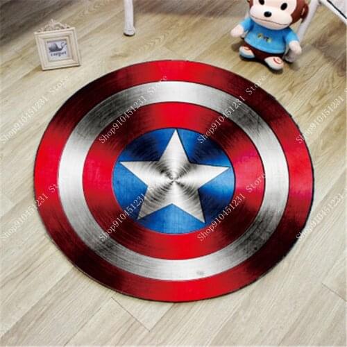 Captain America Shield Patterned Round Carpet Non Slip Floor Mat Spiderman Hulk Avengers Star Boys Bedroom Playmat Cartoon Rug