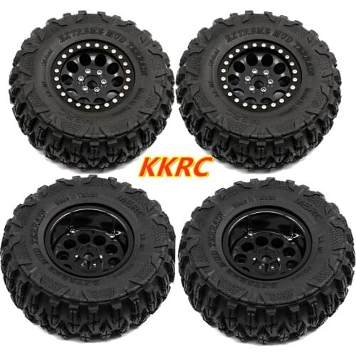 4PCS 2.2 Inch Beadlock Wheel Rims & Rubber Tire for 1/10 RC Rock Crawler Axial SCX10 RR10 AX10 Wraith 90048 90018 KM2