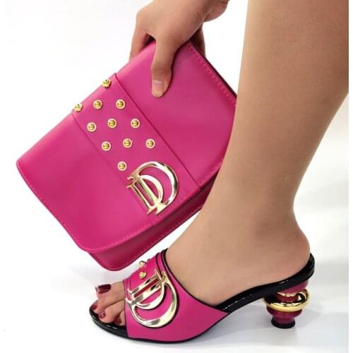 Doershow Italian matching fuchsia shoe and bag set african wedding shoe and bag sets!!HKJ1-16