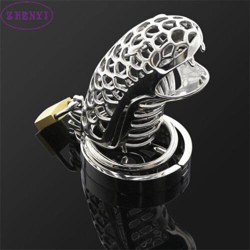 Stainless Steel Snake-Shapeed Chicken Cage Erotic Equipment Chastity Cage Prison Penis Ring Male Chastity Lock Sex Toy Cock lock