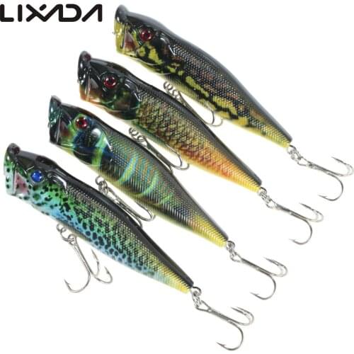 Lixada 4PCS LB59 Popper Floating Popper Fishing Lures 12g 95mm Artificial Hard Bait Set Wobbler Bait with #6 Hooks Pesca