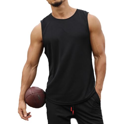 Summer Marathon Fitness Gym Sportswear Tank Top Mens Solid Color Sleeveless Round Neck Quick Dry Stretch Fitting Casual Vest