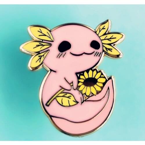 Cartoons Sunflower Axolotl Enamel Brooch Pin Backpack Hat Bag Lapel Pins Badges Women Mens Fashion Jewelry Accessories