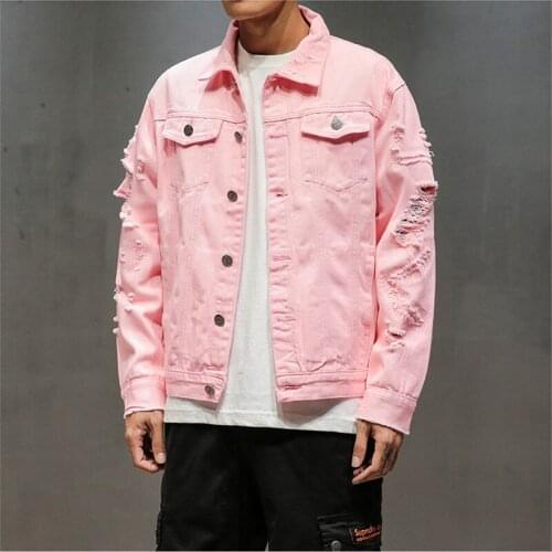 Men Jeans Jackets Fashion Trendy Hip Hop Streetwear Holes Adult Students Casual Outwear Male Women Distressed Solid Coat Autumn