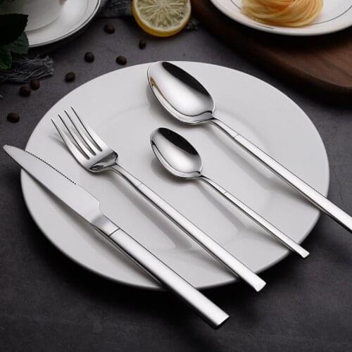 Jieyang Western Tableware Hotel Supplies Long Handle Knife, Fork and Spoon Four-Piece 304 Stainless Steel Tableware Set