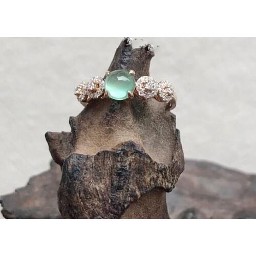 New original prehnite smooth diamond-set opening adjustable ring luxury sparkle designer craft charm ladies silver jewelry