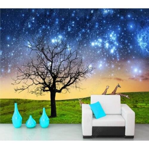 Papel de parede A tree under the night sky natural scenery artistic Background Wall 3D wallpaper mural,living room home decor