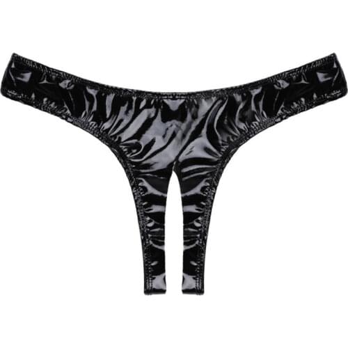 Sexy lingerie ropa mujer underwear women lenceria panties tanga thong Patent leather Solid color bright Open file Show buttocks