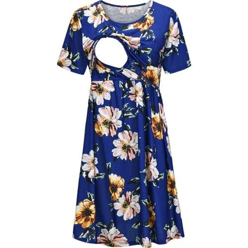 2021 Summer Fashion Pregnancy Dress Women Maternity Short Sleeve Floral Print Nursing Dress For Breastfeeding Ropa de maternidad