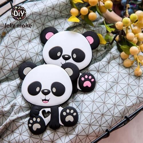 Lets make Silicone Teether Baby Silicone Teethers BPA Free Black DIY 5Pcs Panda Cartoon Toy 3-9 Months Wholesale Baby Teething