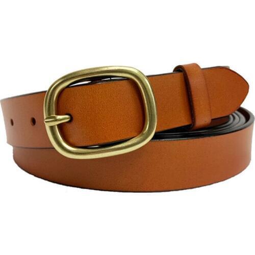 New Genuine Leather Belts for Women Gold Pin Buckle Cowskin Belt for Dress Jeans Vintage Design Female Luxury Strap Belt