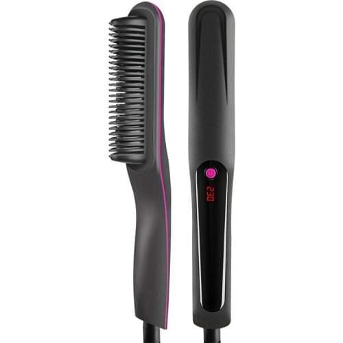 Mens beard hair curler 2 in 1 Button hair comb Fast Smoothing Hair Straightener Brush Ceramic Heating Temperature screen LCD