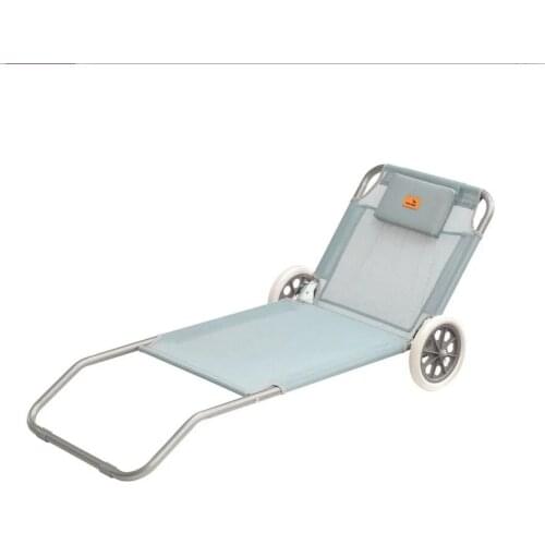 Outdoor Folding Sun lounger Camping Portable Recliner Patio Beach Light Weight Chaise Garden Reclining Chair With 2 wheels