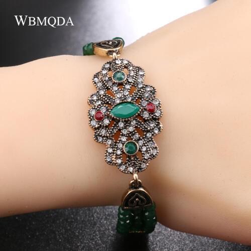 Wbmqda Vintage Unique Green Black Crystal Beads Bracelets & Bangles For Women Bohemian Statment Wedding Jewelry Gift 2018