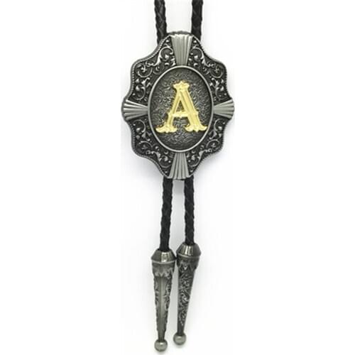Western Bolo Tie letter A~Z Pendant Necklace Bola Bolo Tie Metal for Cowboy Leather Necktie Necklace Jewelry
