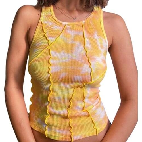 Womens Wrapped Vest, Sleeveless Top, Dye Printed Casual Party Tummy Control Sports Summer Clothes 2021