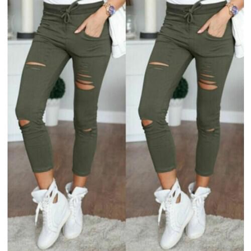 Womens Ripped Stretchy Jeggings Leggings Ladies Skinny Slim Fit Pants Size 10-22