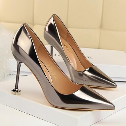 Plus Size 2020 Color Women Pump High Heels Pumps Single Shoe Female Patent Leather Sexy Ladies Wedding Party Woman
