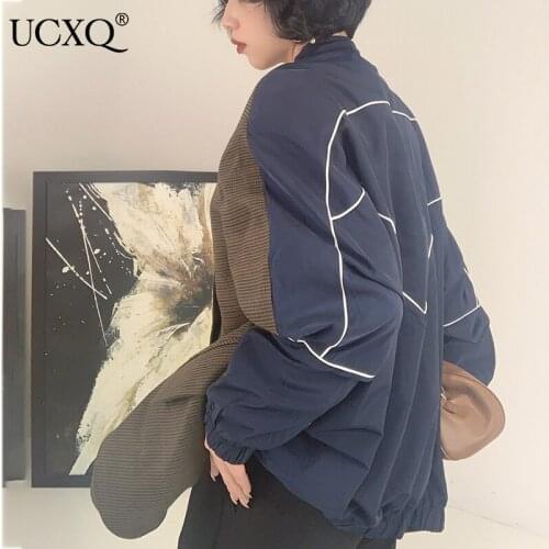 UCXQ 2021 Women Jacket New Autumn Fashion Patchwork Loose Contrast Color Front And Back Design Long Sleeve Casual Blazer 23XM153
