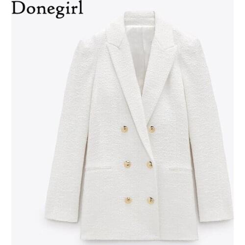 2021 New Spring Autumn White Long Sleeve Double Breasted Suit Coat Female Women Chic Tweed Blazer Jacket Blazer Women Chaquetas