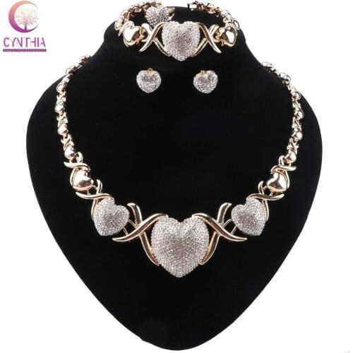 CYNTHIA Women Dubai Jewelry Sets Luxury Bridal Nigerian Wedding African Beads Necklace Earrings Set Costume Heart Shape Design