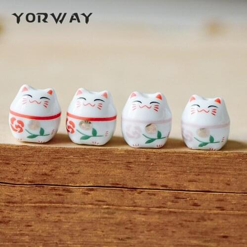 10pcs/Lot Porcelain Lucky Cat Beads 15mm, Ceramic Maneki Neko, Drilled with Hole, White Red/ Pink Kawaii Cat-(80148)
