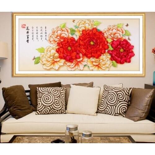 100x50cm Being in full flower Ribbon embroidery kit stain painting set handcraft kit DIY handmade needlework art home decor