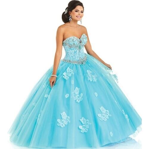 2018 Bridal Ball Gown Floor Length Beaded blue lace Quinceanera With Jacket Vestidos De 15 Anos sweet 16 For Party