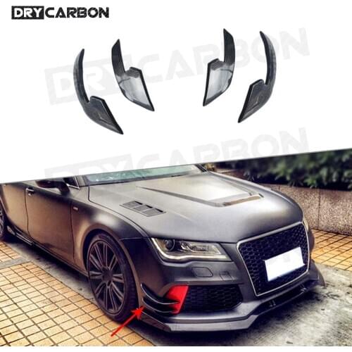 4Pcs/Set Carbon Fiber Car Front Bumper Side Trim Canards Foglamp Fin Air Knife Winglet For Audi A6 RS6 2013-2016 RS7 2012-2015