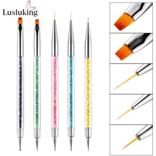 5pcs Nail Art Dotting Pen 2 Side UV Gel Acrylic Drawing Painting Liner Flower Brush Manicure Tools Decoration Rhinestone Crystal