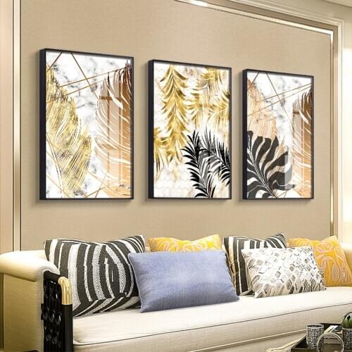 AAHH Abstract Wall Art Posters Canvas Painting Golden leaves Painting Wall Picture for Living Room Decoration No Frame