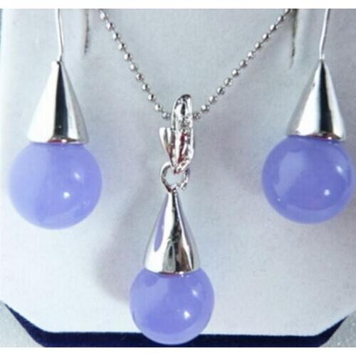 Free Shipping Lavender Drop Pendant Necklace Hook Earrings Set