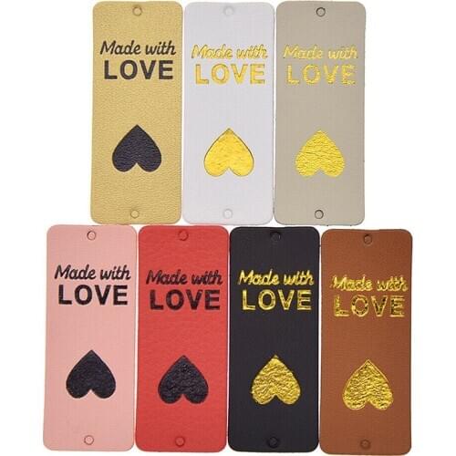 20Pcs PU Leather Tags Handmade With Love Labels Sewing Craft Hand Made Tags For Clothes Bags Shoes Knitting Tags Lables 5x2CM
