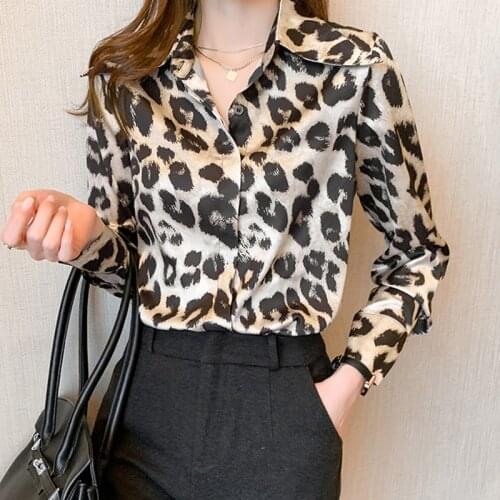 New 2021 Autumn Chiffon Leopard Blouse Shirt For Women Long Sleeve Tops Woman Vintage Ladies Blouses Shirts Tops Blusas Clothes