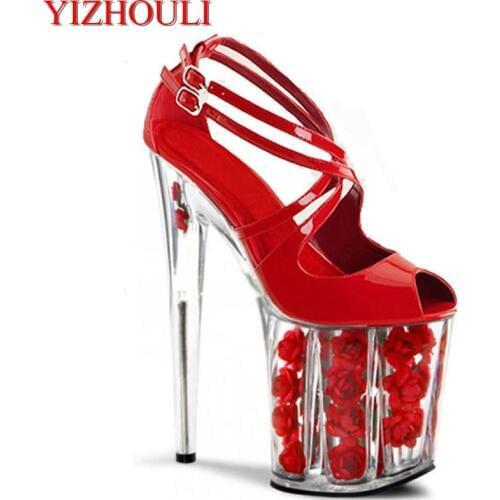 20cm flower wedding shoes women motorcycle high heel shoes 8" fashionable dress high heels pole dancing sandals platform