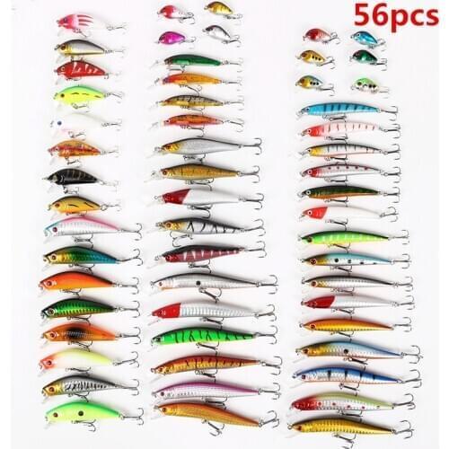 Hot Individual Packing 56Pcs/lot Fishing Lure Bait Set Wobbler Crankbaits Swimbait Minnow Hard Baits Spiners Carp Fishing Tackle