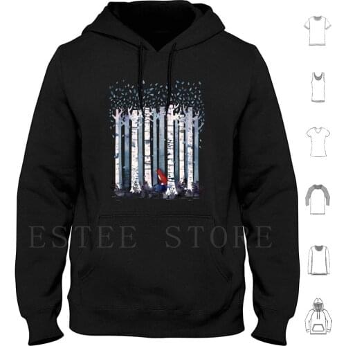 The Birches ( In Blue ) Hoodies Fox Birch Forest Woods Nature Red Blue Periwinkle Watercolor Watercolour Quiet