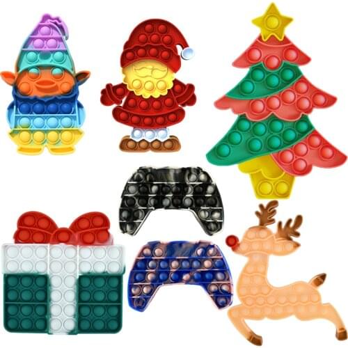 Christmas Push Pops Fidget Toys Kawaii Anti Stress Relief Autism Anxiety Adhd Sensory Bubble Pops Toys for Kids Adult Xmas Gifts