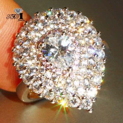 YaYI Fine Jewelry Fashion Princess Claw Set Cut White Cubic Zirconia Silver Color Engagement Wedding Party Leaves Gift Rings