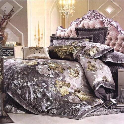 Exquisite European Satin Yarn-Dyed Jacquard Long Stapled Cotton Bedding Set Duvet Cover Sheet Pillowcase King Queen 10 Pcs