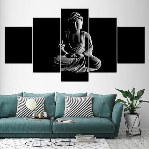 Canvas Painting black and white Buddha 5 Pieces Wall Art Painting Modular Wallpapers Poster Print for living room Home Decor