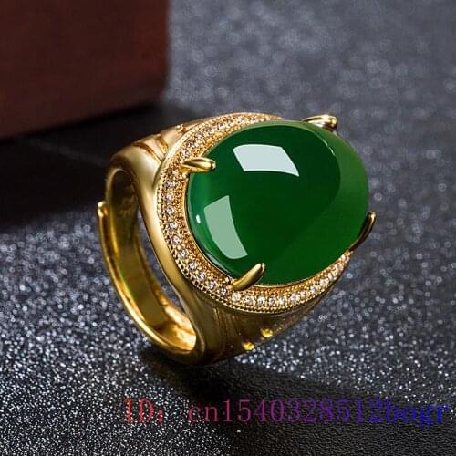 Green Jade Ring Gifts 925 Silver Fashion Charm Amulet Zircon Natural Chalcedony Gemstone Men Jewelry Crystal Women