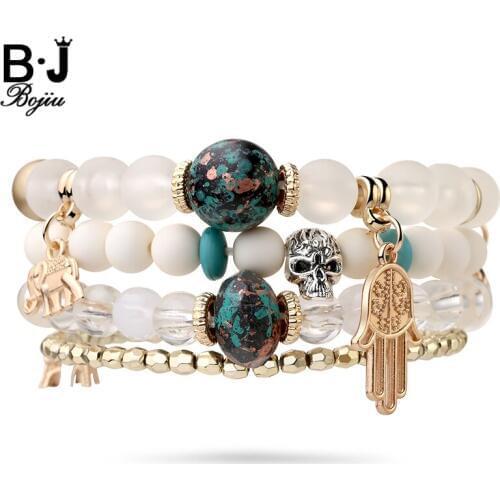 BOJIU Crystal Beaded Bracelet Set For Women Bar Bracelet Sets of 4pcs Resin Bohemia Charm Womens Bracelets BCSET6